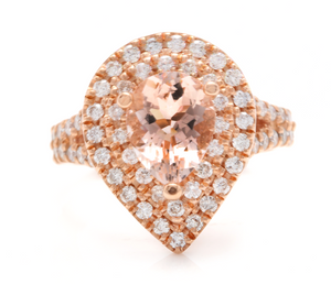 3.40 Carats Exquisite Natural Morganite and Diamond 14K Solid Rose Gold Ring