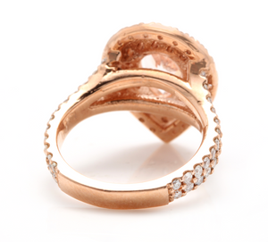 3.40 Carats Exquisite Natural Morganite and Diamond 14K Solid Rose Gold Ring