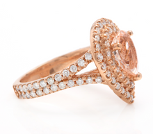 Load image into Gallery viewer, 3.40 Carats Exquisite Natural Morganite and Diamond 14K Solid Rose Gold Ring