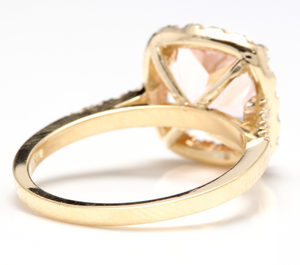 3.10 Carats Impressive Natural Morganite and Diamond 14K Yellow Gold Ring