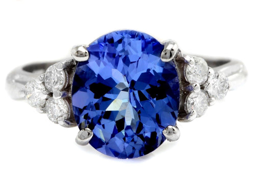 4.15 Carats Natural Very Nice Looking Tanzanite and Diamond 14K Solid White Gold Ring