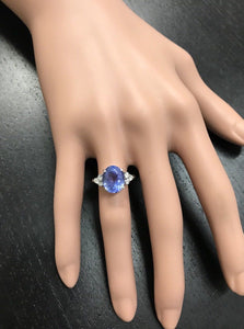 4.15 Carats Natural Very Nice Looking Tanzanite and Diamond 14K Solid White Gold Ring