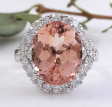 Load image into Gallery viewer, 7.70 Carats Exquisite Natural Morganite and Diamond 14K Solid White Gold Ring