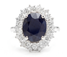 Load image into Gallery viewer, 8.80 Carats Exquisite Natural Blue Sapphire and Diamond 14K Solid White Gold Ring