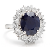 Load image into Gallery viewer, 8.80 Carats Exquisite Natural Blue Sapphire and Diamond 14K Solid White Gold Ring