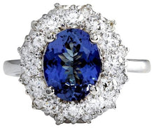 Load image into Gallery viewer, 4.75 Carats Natural Very Nice Looking Tanzanite and Diamond 14K Solid White Gold Ring
