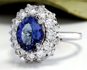 4.75 Carats Natural Very Nice Looking Tanzanite and Diamond 14K Solid White Gold Ring