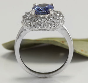 4.80 Carats Natural Very Nice Looking Tanzanite and Diamond 14K Solid White Gold Ring