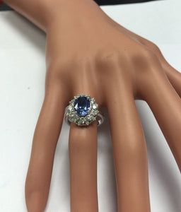 4.75 Carats Natural Very Nice Looking Tanzanite and Diamond 14K Solid White Gold Ring