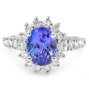 3.30 Carats Natural Tanzanite and Diamond 14K Solid White Gold Ring