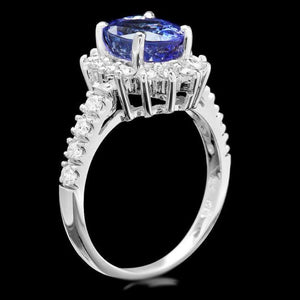 3.30 Carats Natural Tanzanite and Diamond 14K Solid White Gold Ring