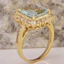 Load image into Gallery viewer, 5.15 Carats Natural Aquamarine and Diamond 14K Solid Yellow Gold Ring