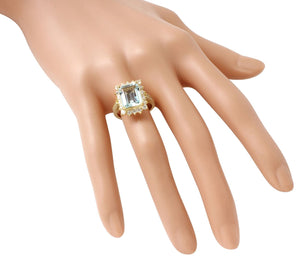 5.15 Carats Natural Aquamarine and Diamond 14K Solid Yellow Gold Ring