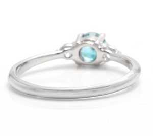 1.30 Carats Natural Very Nice Looking Zircon and Diamond 14K Solid White Gold Ring