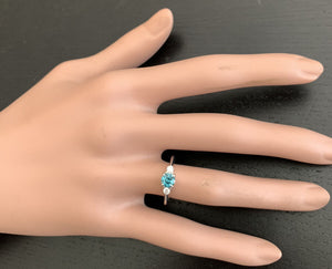 1.30 Carats Natural Very Nice Looking Zircon and Diamond 14K Solid White Gold Ring