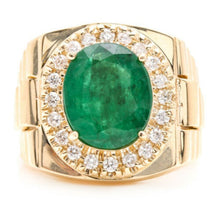 Load image into Gallery viewer, 5.70 Carats Natural Emerald and Diamond 14K Solid Yellow Gold Men&#39;s Ring