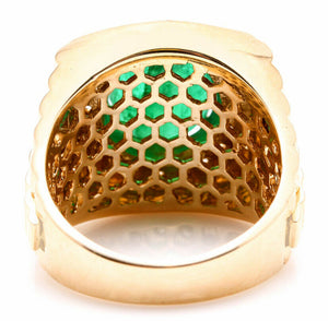 5.70 Carats Natural Emerald and Diamond 14K Solid Yellow Gold Men's Ring