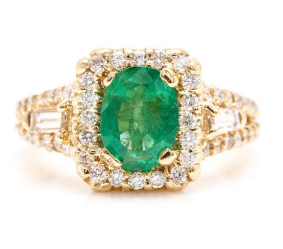 2.75 Carats Natural Emerald and Diamond 14K Solid Yellow Gold Ring