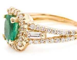 2.75 Carats Natural Emerald and Diamond 14K Solid Yellow Gold Ring