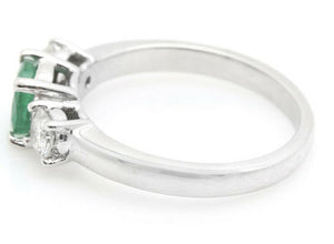 1.32 Carats Natural Emerald and Diamond 14K Solid White Gold Ring