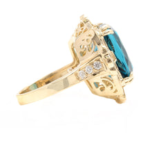 Load image into Gallery viewer, 13.75 Carats Natural Impressive London Blue Topaz and Diamond 14K Yellow Gold Ring