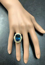 Load image into Gallery viewer, 13.75 Carats Natural Impressive London Blue Topaz and Diamond 14K Yellow Gold Ring