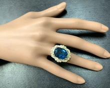 Load image into Gallery viewer, 13.75 Carats Natural Impressive London Blue Topaz and Diamond 14K Yellow Gold Ring