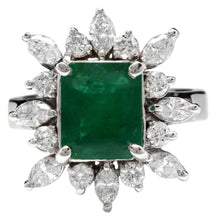 Load image into Gallery viewer, 4.06 Carats Natural Emerald and Diamond 14K Solid White Gold Ring