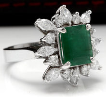 Load image into Gallery viewer, 4.06 Carats Natural Emerald and Diamond 14K Solid White Gold Ring