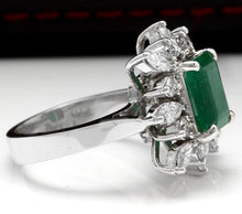 Load image into Gallery viewer, 4.06 Carats Natural Emerald and Diamond 14K Solid White Gold Ring