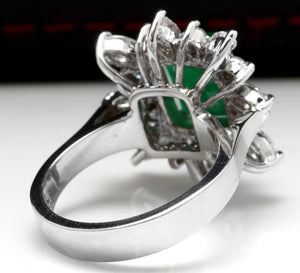 4.06 Carats Natural Emerald and Diamond 14K Solid White Gold Ring