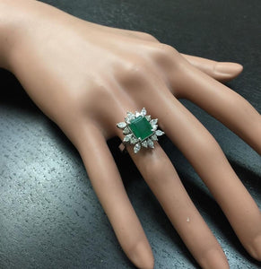 4.06 Carats Natural Emerald and Diamond 14K Solid White Gold Ring
