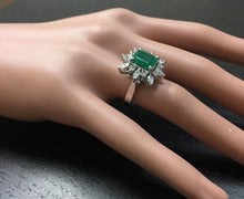 Load image into Gallery viewer, 4.06 Carats Natural Emerald and Diamond 14K Solid White Gold Ring