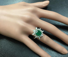 Load image into Gallery viewer, 4.06 Carats Natural Emerald and Diamond 14K Solid White Gold Ring