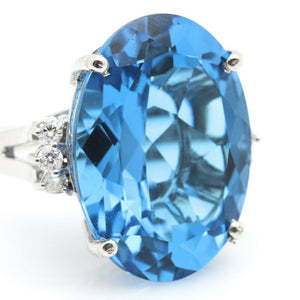 25.25 Carats Impressive Natural Swiss Blue Topaz and Diamond 14K Solid White Gold Ring
