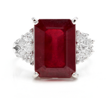 Load image into Gallery viewer, 13.60 Carats Impressive Natural Red Ruby and Diamond 14K White Gold Ring