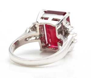 13.60 Carats Impressive Natural Red Ruby and Diamond 14K White Gold Ring