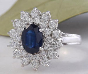 2.70 Carats Natural Blue Sapphire and Diamond 14K Solid White Gold Ring