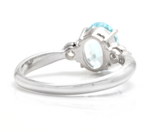 1.16 Carats Impressive Natural Aquamarine and Diamond 14K Solid White Gold Ring
