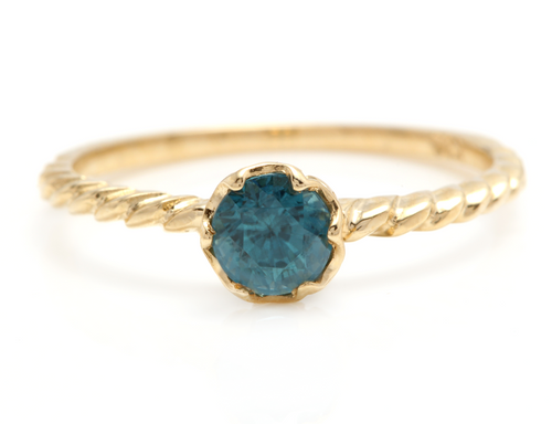 Beautiful Natural Blue Zircon 14K Solid Yellow Gold Ring