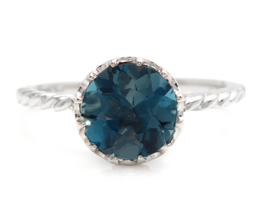 2.00 Carats Natural London Blue Topaz 14K Solid White Gold Ring
