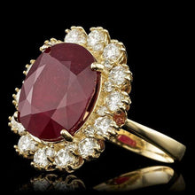 Load image into Gallery viewer, 11.90 Carats Red Ruby and Natural Diamond 14k Solid Yellow Gold Ring