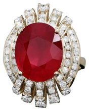 Load image into Gallery viewer, 11.00 Carats Natural Red Ruby and Diamond 14K Solid Yellow Gold Ring
