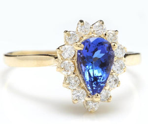 2.55 Carats Natural Splendid Tanzanite and Diamond 14K Solid Yellow Gold Ring