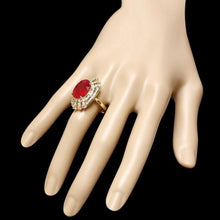 Load image into Gallery viewer, 11.00 Carats Natural Red Ruby and Diamond 14K Solid Yellow Gold Ring