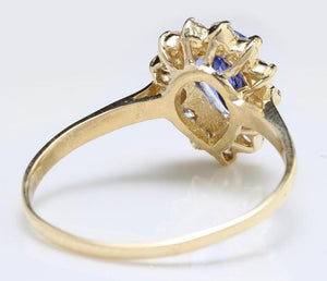 2.55 Carats Natural Splendid Tanzanite and Diamond 14K Solid Yellow Gold Ring