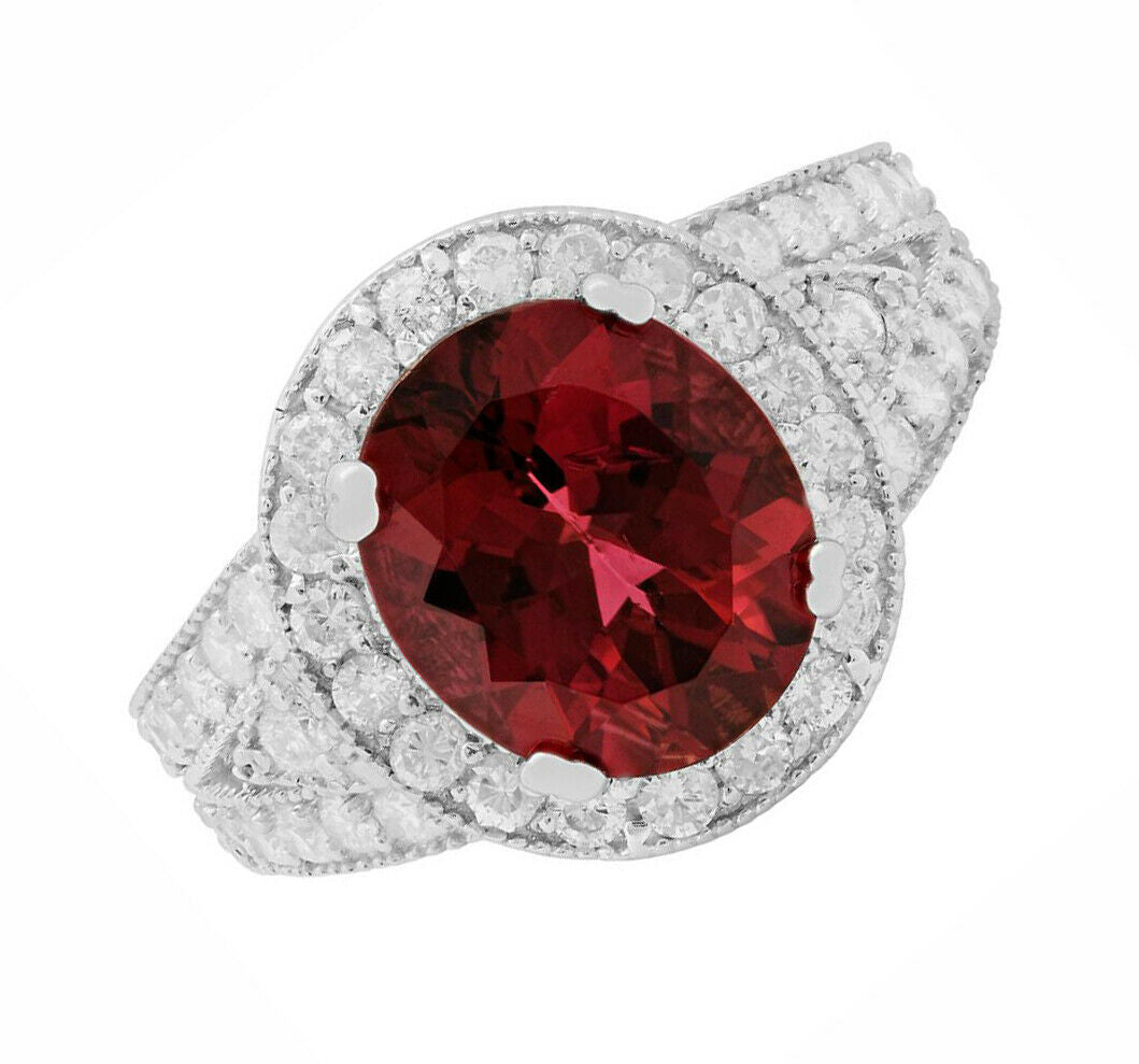 5.35 Carats Natural Very Nice Looking Tourmaline and Diamond 14K Solid White Gold Ring