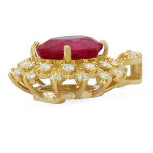 6.70Ct Natural Red Ruby and Natural Diamond 14K Solid Yellow Gold Necklace