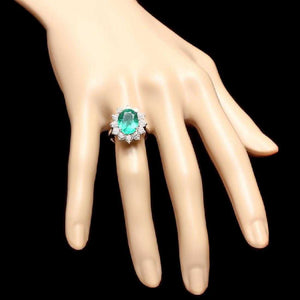 5.80 Carats Natural Emerald and Diamond 14K Solid White Gold Ring
