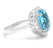 Load image into Gallery viewer, 11.00 Carats Impressive Natural Swiss Blue Topaz and Diamond 14K Solid White Gold Ring